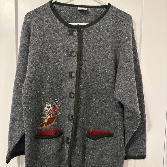 Vintage Sweaters - Vintage Grey Embroidered Knit Cardigan Size Small Women’s by Miss Astor
